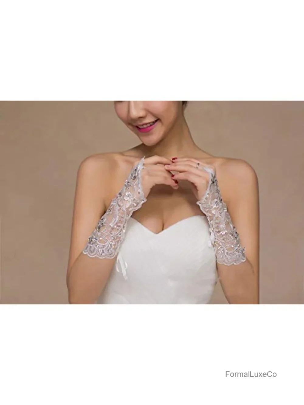 Fingerless Lace Rhinestone Bridal Gloves for Wedding Party